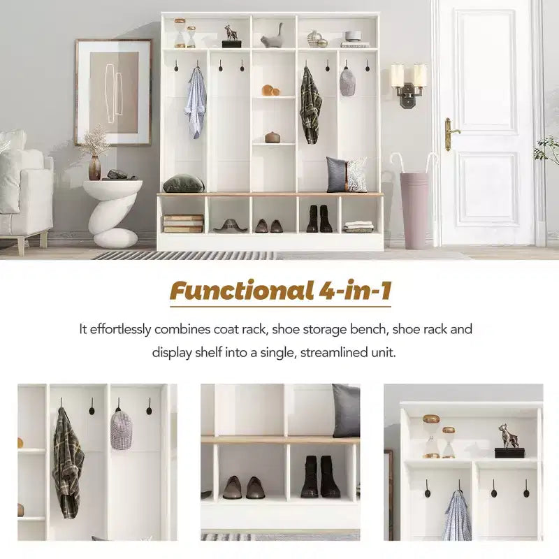GDFStudio Jessica Arbre d'entrée multifonctionnel et large avec banc de rangement et armoire à chaussures