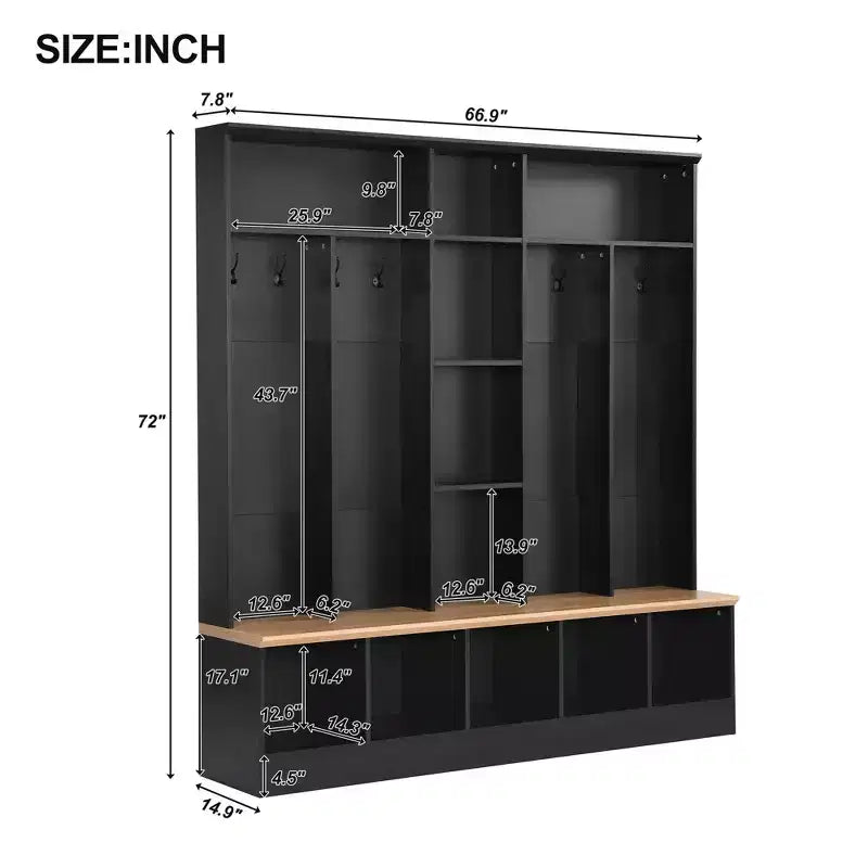 GDFStudio Jessica Arbre d'entrée multifonctionnel et large avec banc de rangement et armoire à chaussures