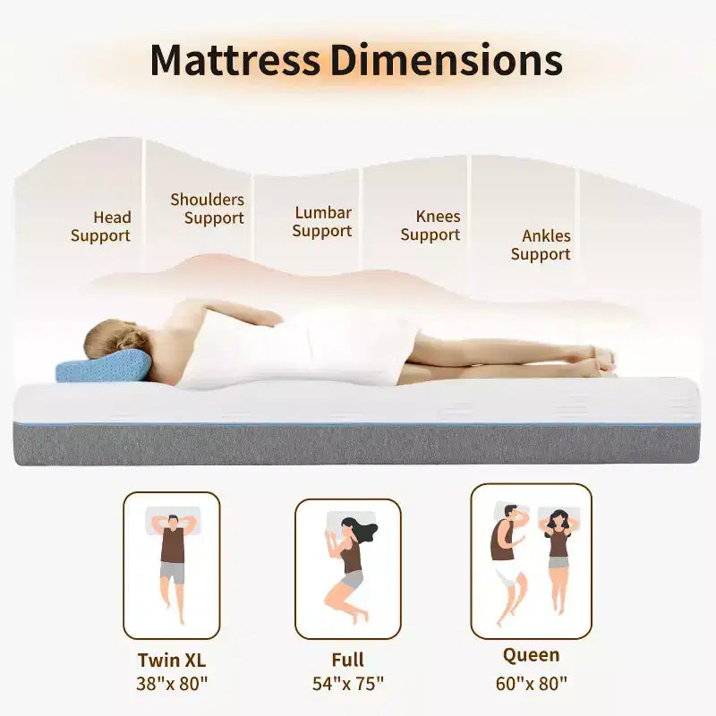 Matelas ferme Dyonery 12 pouces à 6 couches pour dormeurs latéraux, en mousse à mémoire de forme et gel rafraîchissant, taille Queen, compatible avec lit réglable, certifié CertiPUR-US, installation facile