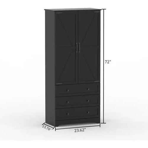 Grand meuble de cuisine de 72 po en bois de style rustique avec étagères réglables, 2 portes de grange et 3 tiroirs, rangement polyvalent