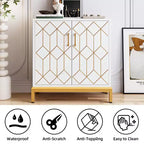 Meuble de Rangement Moderne avec Portes et Étagères Réglables, Buffet Autonome avec Design Ligne Dorée pour Salon ou Bureau