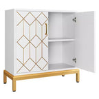 Meuble de Rangement Moderne avec Portes et Étagères Réglables, Buffet Autonome avec Design Ligne Dorée pour Salon ou Bureau