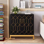 Meuble de Rangement Moderne avec Portes et Étagères Réglables, Buffet Autonome avec Design Ligne Dorée pour Salon ou Bureau