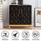 Meuble de Rangement Moderne avec Portes et Étagères Réglables, Buffet Autonome avec Design Ligne Dorée pour Salon ou Bureau
