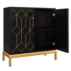 Meuble de Rangement Moderne avec Portes et Étagères Réglables, Buffet Autonome avec Design Ligne Dorée pour Salon ou Bureau