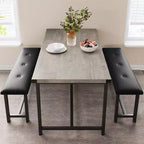 Ensemble table à manger pour 4, table de cuisine avec bancs, ensemble table de salle à manger rectangulaire avec 2 bancs rembourrés, ensemble table à manger 3 pièces pour petits espaces