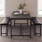 Ensemble table à manger pour 4, table de cuisine avec bancs, ensemble table de salle à manger rectangulaire avec 2 bancs rembourrés, ensemble table à manger 3 pièces pour petits espaces