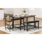 Ensemble table à manger pour 4, table de cuisine avec bancs, ensemble table de salle à manger rectangulaire avec 2 bancs rembourrés, ensemble table à manger 3 pièces pour petits espaces