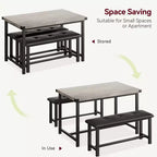 Ensemble table à manger pour 4, table de cuisine avec bancs, ensemble table de salle à manger rectangulaire avec 2 bancs rembourrés, ensemble table à manger 3 pièces pour petits espaces