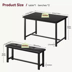 Ensemble table à manger pour 4, table de cuisine avec bancs, ensemble table de salle à manger rectangulaire avec 2 bancs rembourrés, ensemble table à manger 3 pièces pour petits espaces