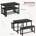 Ensemble table à manger pour 4, table de cuisine avec bancs, ensemble table de salle à manger rectangulaire avec 2 bancs rembourrés, ensemble table à manger 3 pièces pour petits espaces