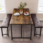 Ensemble table à manger pour 4, table de cuisine avec bancs, ensemble table de salle à manger rectangulaire avec 2 bancs rembourrés, ensemble table à manger 3 pièces pour petits espaces