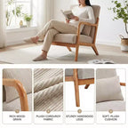Fauteuil d'appoint rembourré moderne FurnitureR avec accoudoirs en bois massif, fauteuil de salon en tissu texturé pour salon, chambre à coucher, coin lecture