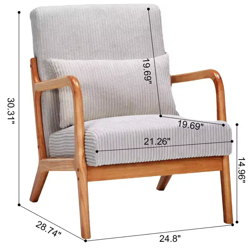 Fauteuil d'appoint rembourré moderne FurnitureR avec accoudoirs en bois massif, fauteuil de salon en tissu texturé pour salon, chambre à coucher, coin lecture