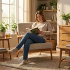 Fauteuil d'appoint rembourré moderne FurnitureR avec accoudoirs en bois massif, fauteuil de salon en tissu texturé pour salon, chambre à coucher, coin lecture