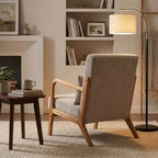 Fauteuil d'appoint rembourré moderne FurnitureR avec accoudoirs en bois massif, fauteuil de salon en tissu texturé pour salon, chambre à coucher, coin lecture