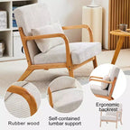 Fauteuil d'appoint rembourré moderne FurnitureR avec accoudoirs en bois massif, fauteuil de salon en tissu texturé pour salon, chambre à coucher, coin lecture