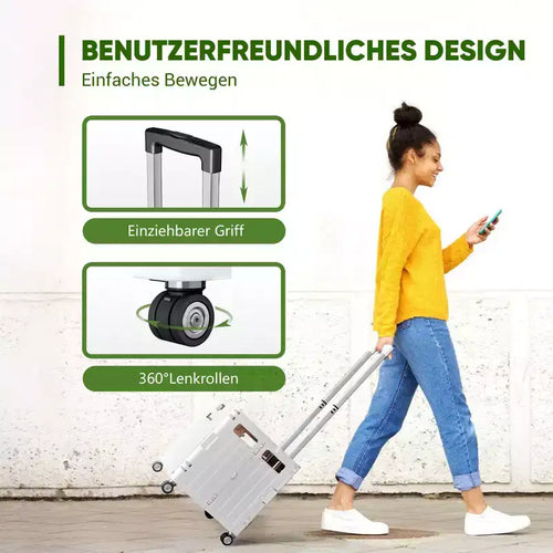 Chariot de courses utilitaire pliable blanc de 65 L avec poignée réglable et roues pivotantes, chariot roulant portable pour l'épicerie, la lessive et les voyages