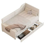 Lit de repos d'angle en velours côtelé Whisen, taille double, avec cadre de lit rembourré et 2 tiroirs de rangement