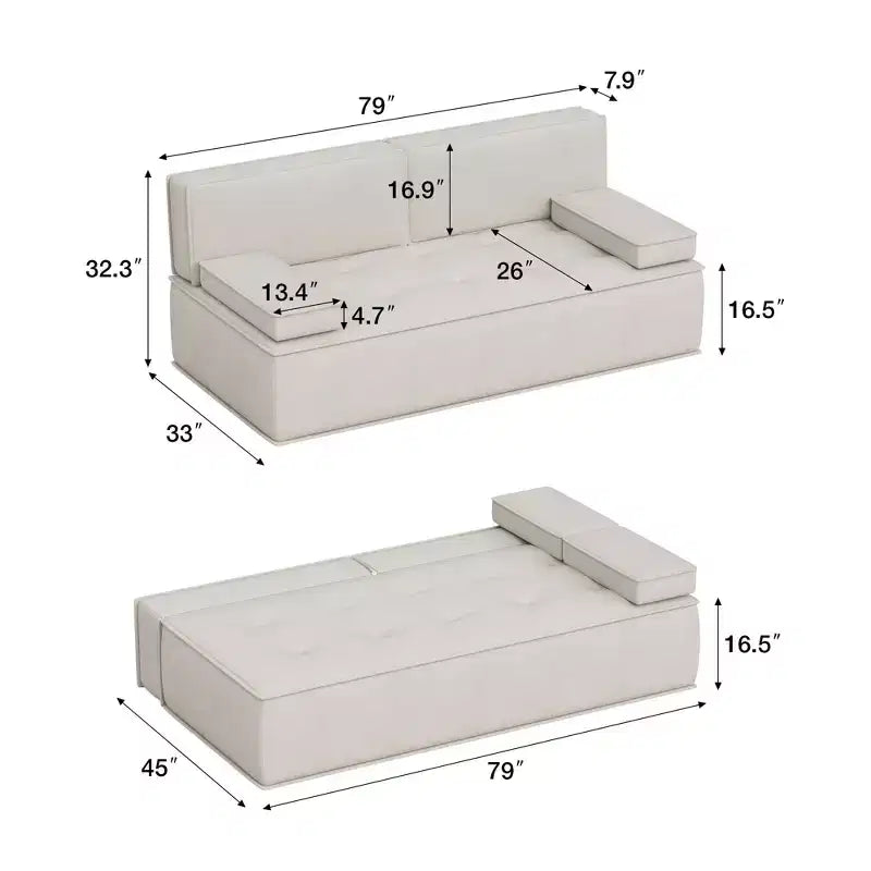 Canapé-lit multifonctionnel en tissu Luck Live 79, convertible avec coussin en mousse de soutien pour appartement et studio