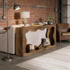 Console moderne de 63 po avec motif ondulé, table étroite pour entrée, table de canapé à 2 niveaux pour salon ou couloir - Panipeachy