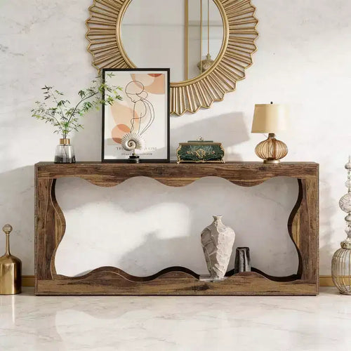 63 Modern Console Table with Wave Design, Narrow Entryway Table, 2-Tier Sofa Table for Living Room or Hallway-Panipeachy
