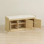 Banc de rangement pour chaussures de style campagnard avec portes en rotin tressé, petit banc d'entrée avec coussin amovible en lin pour petits espaces - Panipeachy