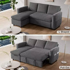 Canapé convertible Dyonery - Canapé-lit gigogne 2 en 1 avec chaise de rangement pour salon, canapé sectionnel en velours côtelé avec ports USB, assemblage sans outils