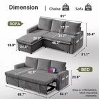 Canapé convertible Dyonery - Canapé-lit gigogne 2 en 1 avec chaise de rangement pour salon, canapé sectionnel en velours côtelé avec ports USB, assemblage sans outils