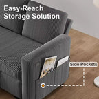 Canapé convertible Dyonery - Canapé-lit gigogne 2 en 1 avec chaise de rangement pour salon, canapé sectionnel en velours côtelé avec ports USB, assemblage sans outils