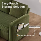 Canapé convertible Dyonery - Canapé-lit gigogne 2 en 1 avec chaise de rangement pour salon, canapé sectionnel en velours côtelé avec ports USB, assemblage sans outils