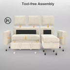Canapé convertible Dyonery - Canapé-lit gigogne 2 en 1 avec chaise de rangement pour salon, canapé sectionnel en velours côtelé avec ports USB, assemblage sans outils