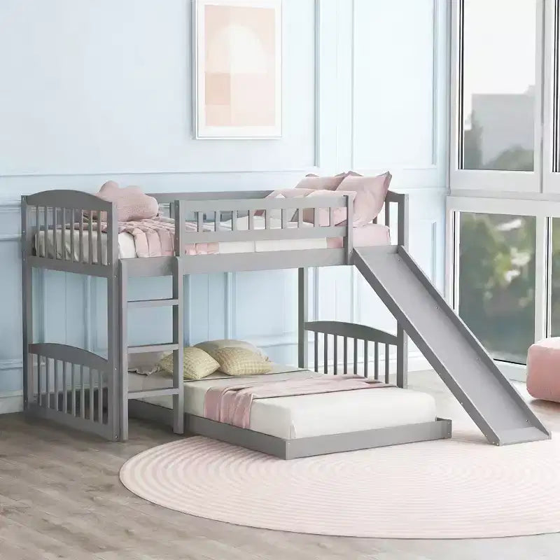 Lit superposé en bois Luxystar avec toboggan et clôture pour chambre d'enfant