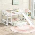 Lit superposé en bois Luxystar avec toboggan et clôture pour chambre d'enfant