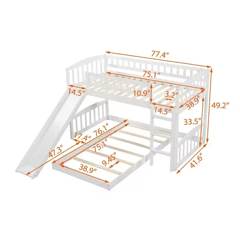 Lit superposé en bois Luxystar avec toboggan et clôture pour chambre d'enfant