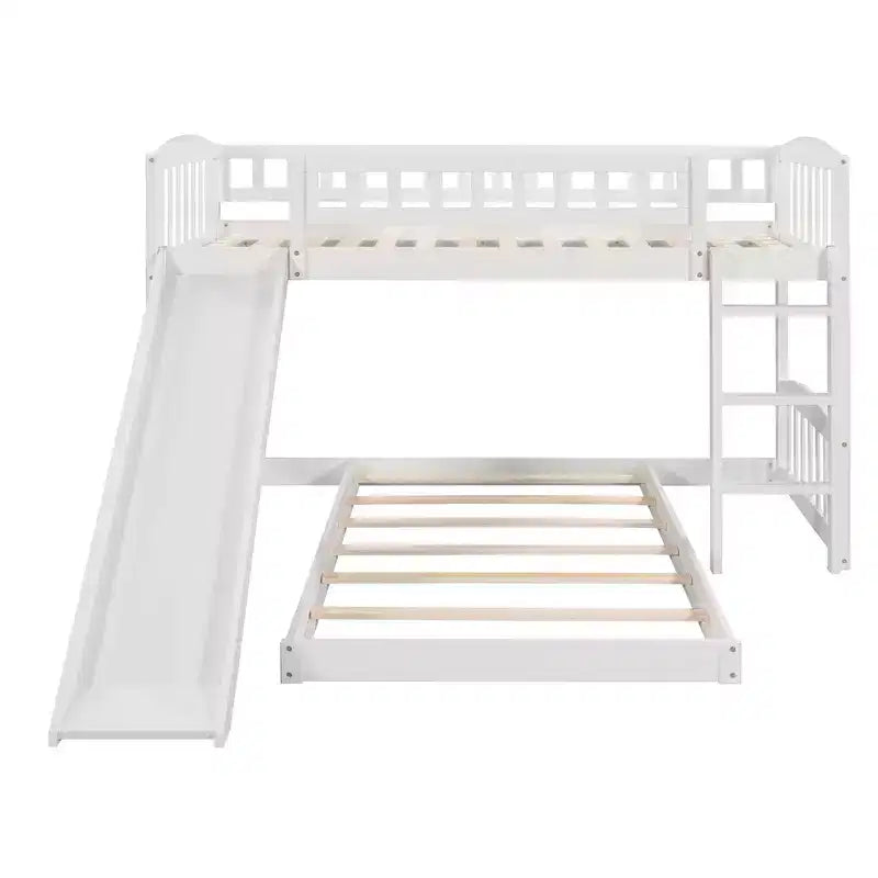 Lit superposé en bois Luxystar avec toboggan et clôture pour chambre d'enfant