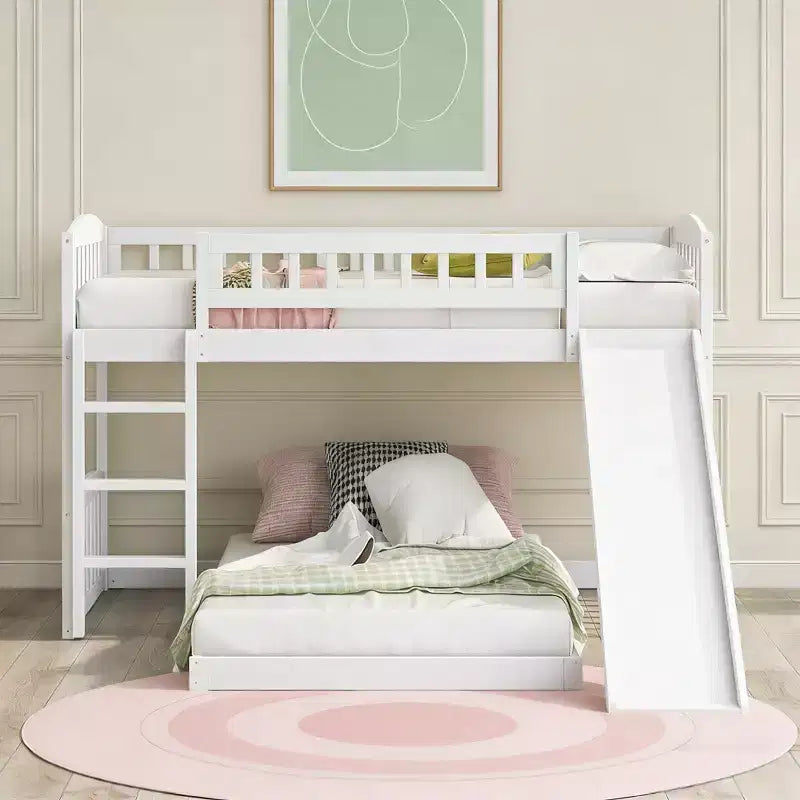Lit superposé en bois Luxystar avec toboggan et clôture pour chambre d'enfant