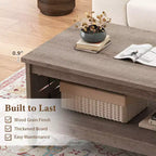 Costway Table Basse à 2 Niveaux de 39,5 po avec Étagère Ouverte, Décorations Tressées, Rangement pour Salon Marron/Chêne Rustique