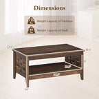 Costway Table Basse à 2 Niveaux de 39,5 po avec Étagère Ouverte, Décorations Tressées, Rangement pour Salon Marron/Chêne Rustique