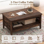 Costway Table Basse à 2 Niveaux de 39,5 po avec Étagère Ouverte, Décorations Tressées, Rangement pour Salon Marron/Chêne Rustique