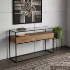 HomeRoots Table Console avec Rangement et Cadre en Verre Transparent et Noir 48