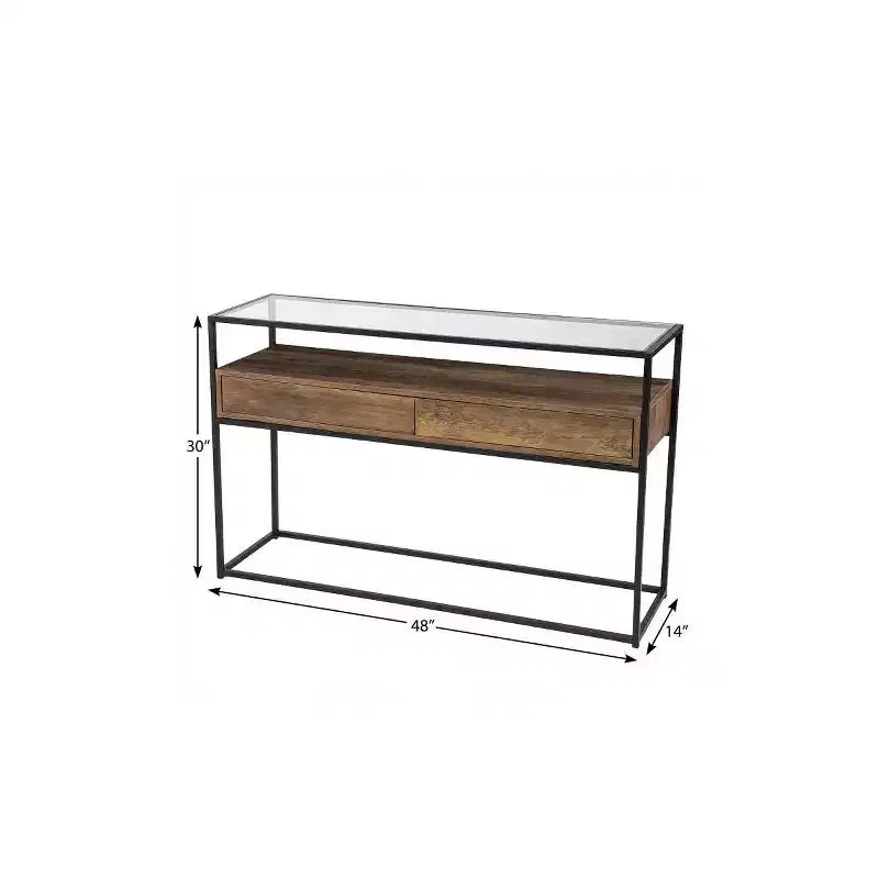 HomeRoots Table Console avec Rangement et Cadre en Verre Transparent et Noir 48