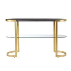 HomeRoots 49 Gray and Gold Solid Wood Oval Sled Console Table With Storage