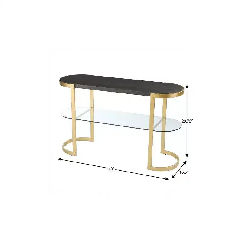 HomeRoots Table console traîneau ovale avec rangement, en bois massif, 49 po, gris et or
