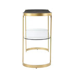 HomeRoots Table console traîneau ovale avec rangement, en bois massif, 49 po, gris et or