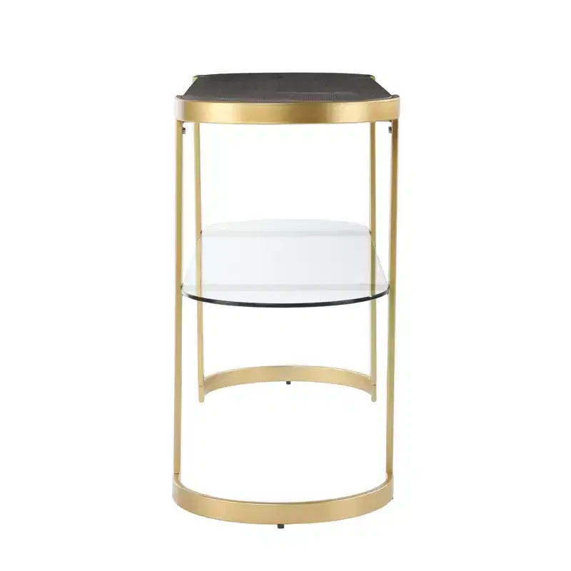 HomeRoots Table console traîneau ovale avec rangement, en bois massif, 49 po, gris et or