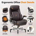 Chaise de bureau ergonomique Ora Maison, dossier haut en cuir avec support à ressort et accoudoirs relevables