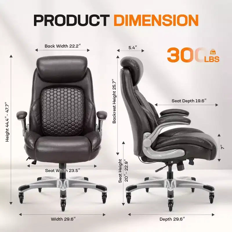 Chaise de bureau ergonomique Ora Maison, dossier haut en cuir avec support à ressort et accoudoirs relevables
