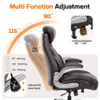 Chaise de bureau ergonomique Ora Maison, dossier haut en cuir avec support à ressort et accoudoirs relevables