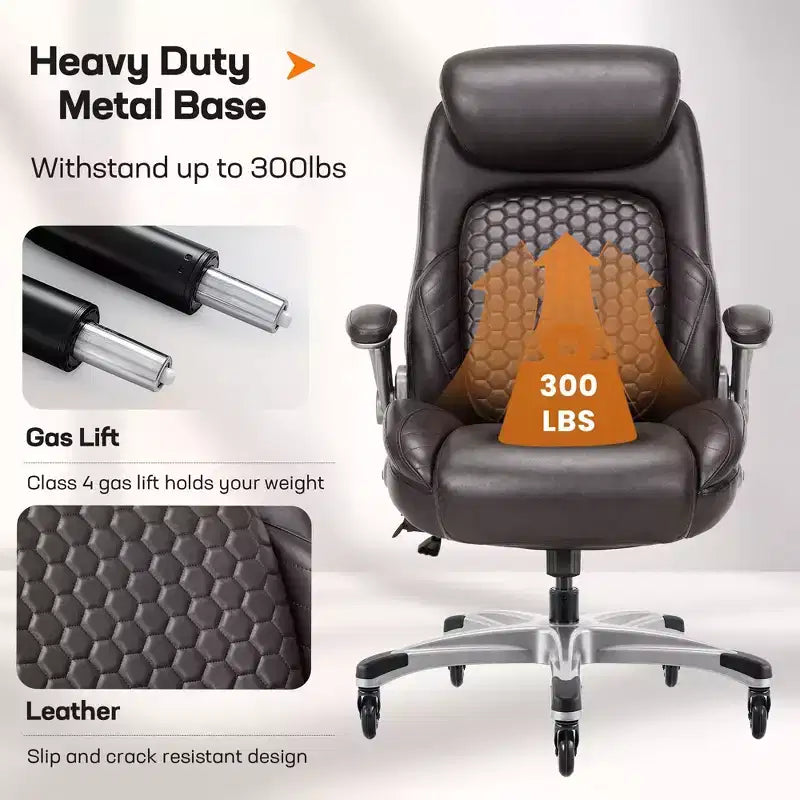 Chaise de bureau ergonomique Ora Maison, dossier haut en cuir avec support à ressort et accoudoirs relevables